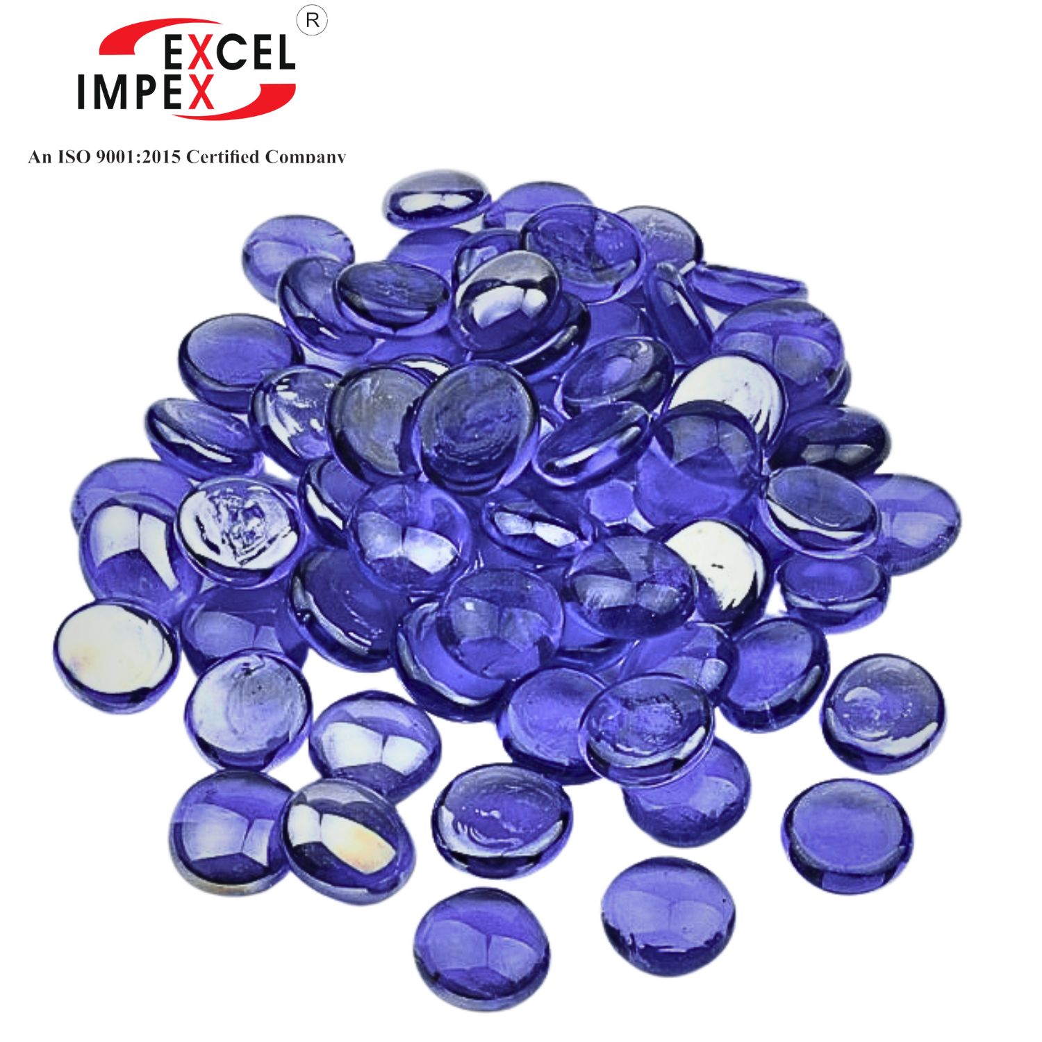 dark blue round shaped glass gems with flat bottom which can be used for decorating your glass creations.